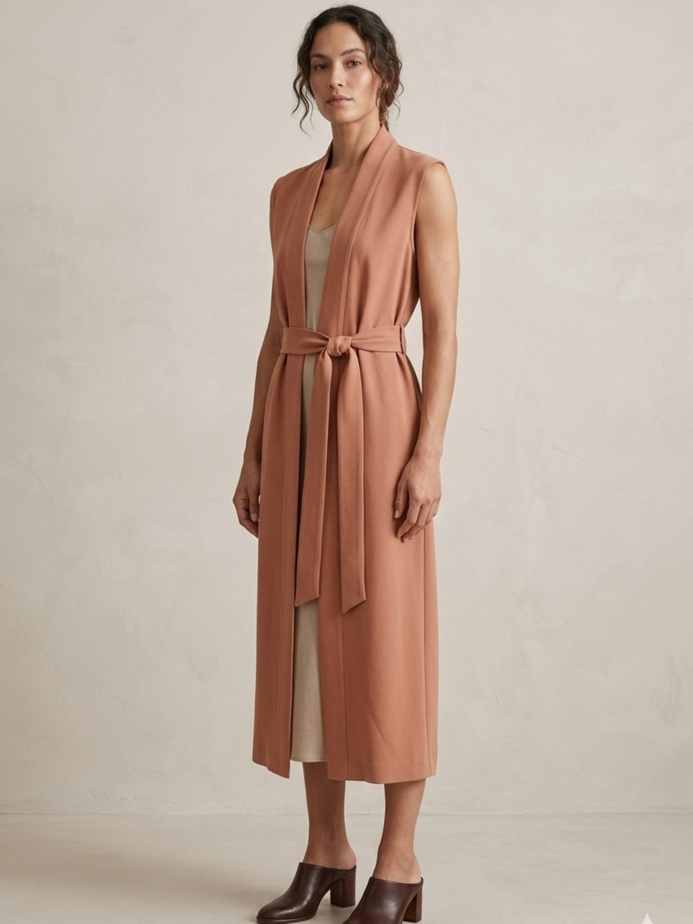 Jesse Kamm Open Front Belted Dress Or Duster Cardigan